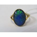 VINTAGE 9ct YELLOW GOLD BLACK OPAL TRIPLET RING, size K/L