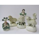 STAFFORDSHIRE POTTERY, 4 various Victorian encrusted pottery Sheep groups (some defects) max