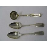 EXETER SILVER, pair of Exeter silver fiddle pattern tea spoons, maker HR, 1828, also a modern silver