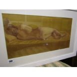 NUDE STUDY, pastel signed O.C. O7, "Portrait of Nude lying on Bed", 9.5" x 18.5"