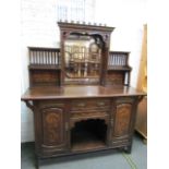 ART NOUVEAU MARQUETRY OAK MIRROR BACK SIDEBOARD, style of Shapland and Petter, twin cupboard base,