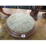 VICTORIAN FOOT STOOL, mahogany circular framed tapestry foot stool, 15" diameter