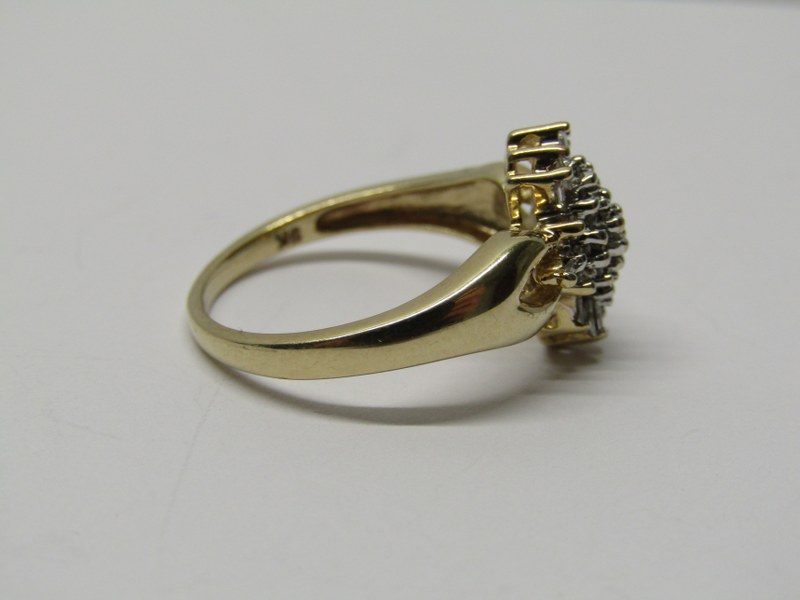 9CT YELLOW GOLD DIAMOND CLUSTER RING, mixed bagette & brilliant cut diamonds, set in 9ct yellow gold - Image 2 of 3