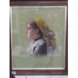PORTRAIT, pastel portrait study of " Woman with Yellow Headscarf", 19" x 16"