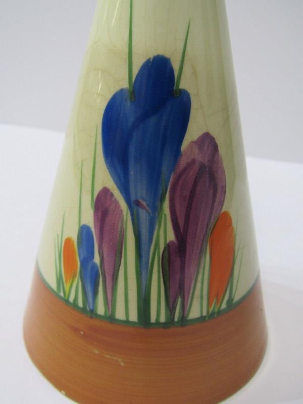 CLARICE CLIFF, "Crocus" pattern conical dredger, 5.5" height (some staining of body) - Image 2 of 5