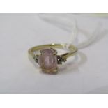 10CT GOLD DRESS RING, 10ct yellow gold ring set oval pale pink stone, size J