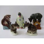 RUSSIAN PORCELAIN ANIMALS, Penguin with Chick, also performing Bear and 3 similar Bear figures, some