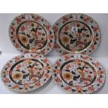 VICTORIAN IRONSTONE, set of 6 Ashworth "Imari" 10" dinner plates with armorial reserves