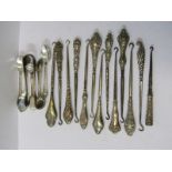 BUTTON HOOKS, collection of 13 assorted button hooks, many Victorian with silver handles, also