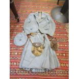 VINTAGE GIRL'S TWEED SUIT WITH SPORRAN, together with vintage leather case