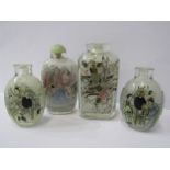ORIENTAL SNUFF BOTTLES, collection of 4 Eastern glass internal painted snuff bottles
