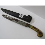 EDGED WEAPON, Eastern carved bone handle dagger with decorated leather scabbard, 14.5" overall