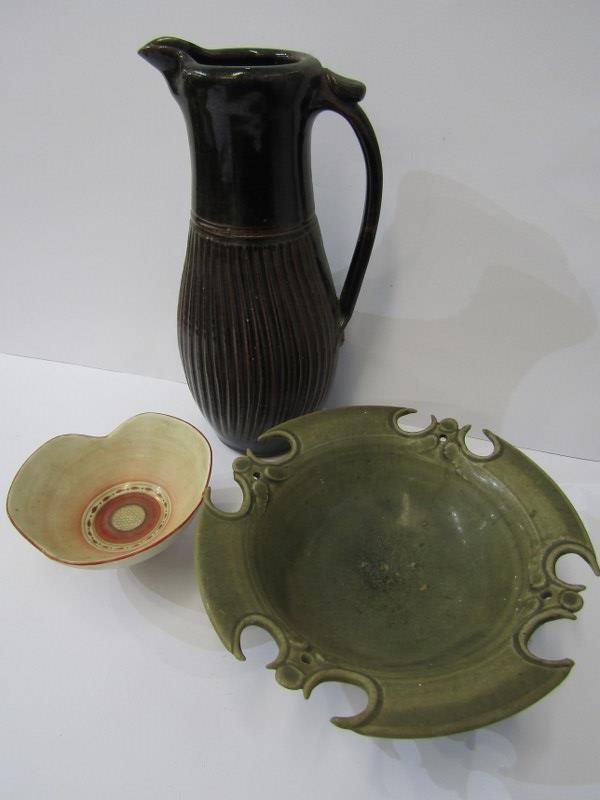 STUDIO POTTERY, Mary Rich- style gilded small bowl, also small tenmoku glazed ewer jug and shaped