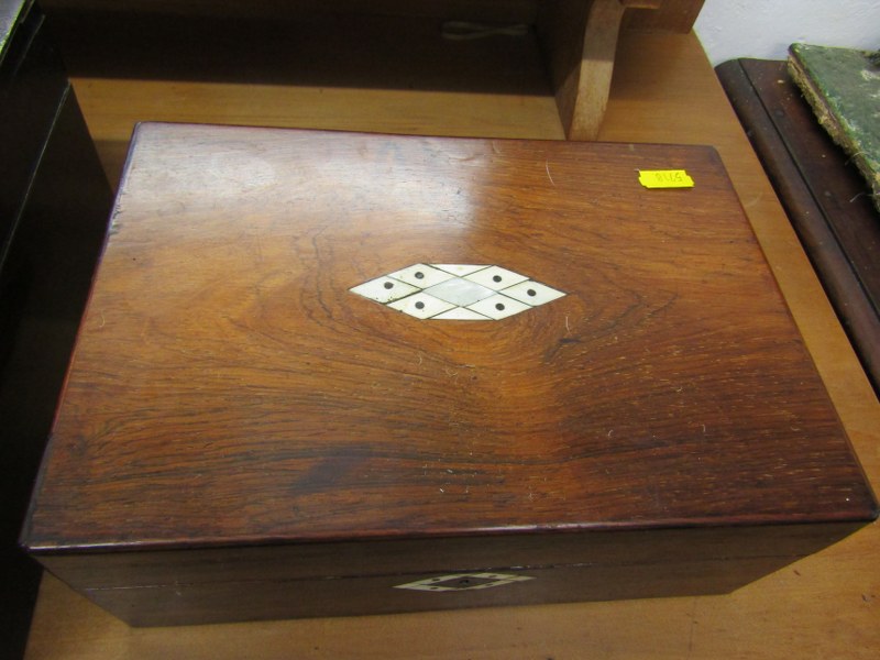 VICTORIAN BOXES, rosewood needlework box carcase; together with similar bone and mother-of-pearl - Image 4 of 5