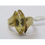 9ct YELLOW GOLD MARQUISE CUT CITRINE RING, large marquise cut citrine, good colour in excess of 2.