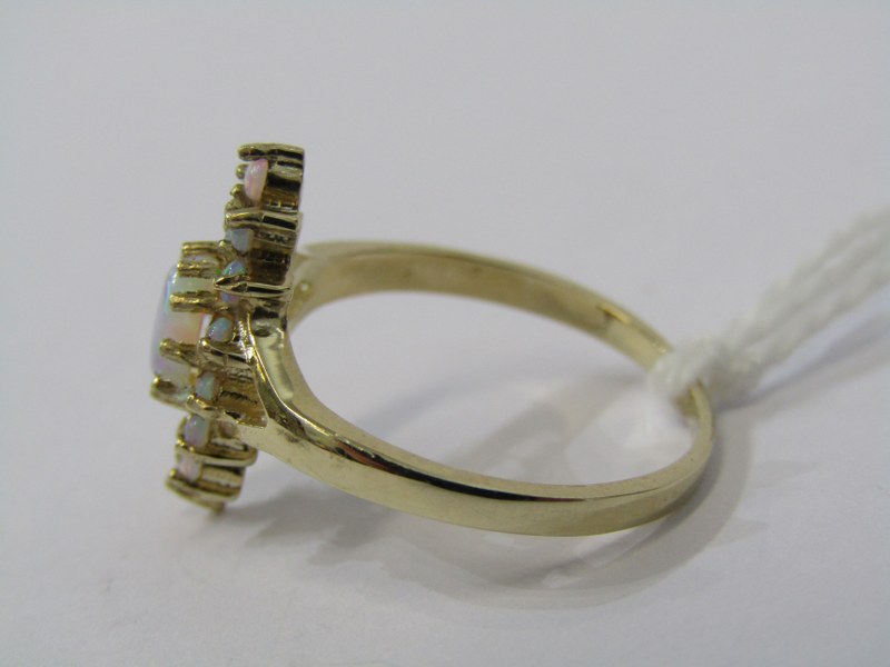 9CT YELLOW GOLD OPAL CLUSTER RING, marquise shape cluster on 9ct yellow gold setting, size N/O - Image 2 of 3