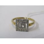 9ct YELLOW GOLD DIAMOND CLUSTER RING, of geometric form, size O