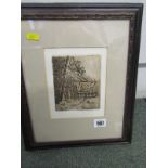 PAUL CEZANNE, sepia etching "Paysage a Auvers", 5" x 4"