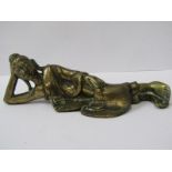 ORIENTAL METALWARE, Bronze figure of reclining sage, 6" length