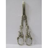 NOVELTY SILVER GRAPE SCISSORS, the handles decorated with foxes, vines and grapes, Sheffield 1935,