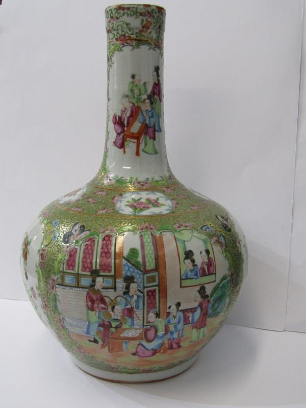 ORIENTAL CERAMICS, 19th Century Canton 15.5" onion design vase, decorated with alternating panels of