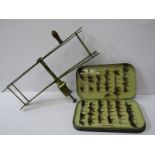 ANGLING, Malloch's patent case set of fishing flies together with antique brass line winder
