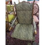 EDWARDIAN OPEN ARMCHAIR, with zebra print upholstery and shaped cabriole legs