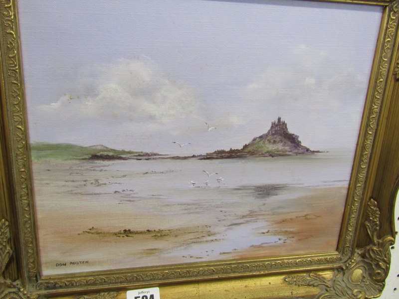 DON AUSTEN, signed painting on canvas, "St Michael's Mount", 9" x 11.5" - Image 2 of 3