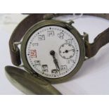 WHITE METAL TRENCH WATCH with flip up Hunter-style cover, watch appears in working condition