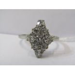 18ct WHITE GOLD & PLATINUM 9 STONE DIAMOND MARQUISE SHAPE CLUSTER RING, 9 well matched old cut