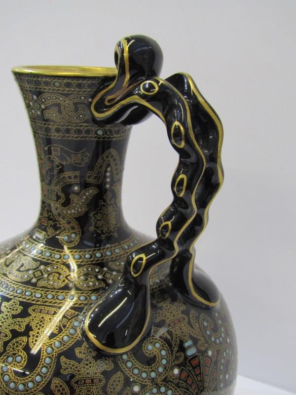 JACKFIELD JUG, an attractive gilt and jewelled 8" ewer jug - Image 2 of 2