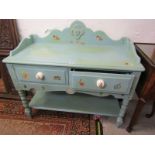 PAINTED WASH STAND, painted twin drawer wash stand with open lower shelf on baluster turned legs,