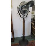 BE-SPOKE VINTAGE FRENCH RAILWAY LAMP, mounted on circular base stand "BBT" 64226 makers stamp, 78"