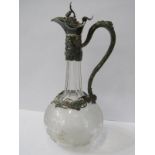 VICTORIAN SILVER MOUNTED CLARET JUG, with etched vine grape and leaf decoration, the silver mounts