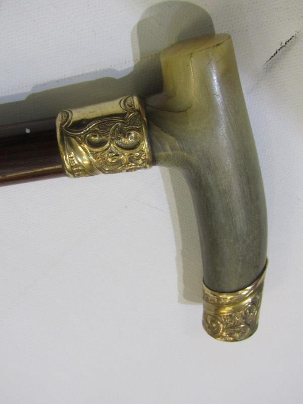 WALKING CANE, gold mounted horn handled walking cane - Image 2 of 3