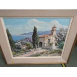 L. POTRONAT, signed oil on canvas "Cote D' Azur-La Chapelle De Combes", 18" x 22"