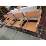 RETRO, set of 4 "Bauhaus S34" style chrome and tan leatherette dining chairs