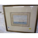 SHIP PORTRAIT, indistinctly signed watercolour "Portrait of Triple Masted Scooner", 4.5" x 6.5"