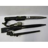 MILITARY, Spike bayonet and sheath, also 1942 bayonet with original sheath and one other bayonet