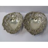 MATCHED PAIR OF SILVER BON BON DISHES, 1 Birmingham HM and 1 Chester HM, pair of shaped silver bon