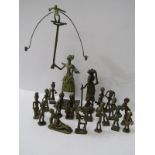 ETHNIC SCULPTURES, A collection of 20 brass and bronze ethnic figures including, acrobatic trio,