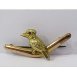 VINTAGE 9CT YELLOW GOLD AUSTRALIAN KOOKABURRA & BOOMARANG BROOCH