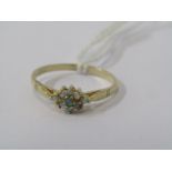 9CT YELLOW GOLD OPAL CLUSTER RING, size N