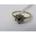 9ct YELLOW GOLD BLUE & WHITE STONE DAISY CLUSTER RING