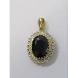 9ct YELLOW GOLD PRINCESS DIANA STYLE SAPPHIRE & DIAMOND PENDANT