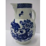 18th CENTURY WORCESTER, Porcelain "Parrot pecking Fruit" pattern cabbage leaf and mask lipped 7" jug