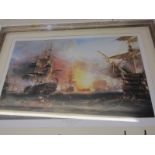 MARINE SCHOOL, George Chambers Senior, colour print "Bombardment of Algiers", 22" x 32"