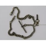 SILVER HALLMARKED DOUBLE ALBERT CHAIN, with watch key, approximately 36.9grm in weight