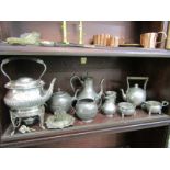 SILVER PLATE, Victorian plated spirit kettle on stand with fluted base, also Britannia metal 4 piece