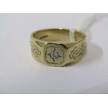 9ct YELLOW GOLD GENTLMANS GYPSY STYLE RING, approx. 6.5grms in weight, size Q/R